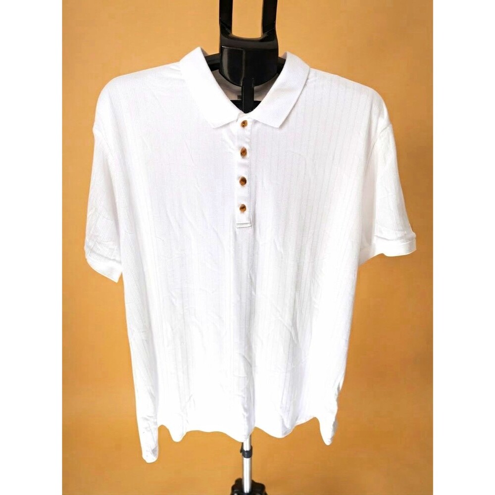 Aimeilgot Men's Short Sleeve Polo Shirt 2XL White Ribbed Knit Button Down